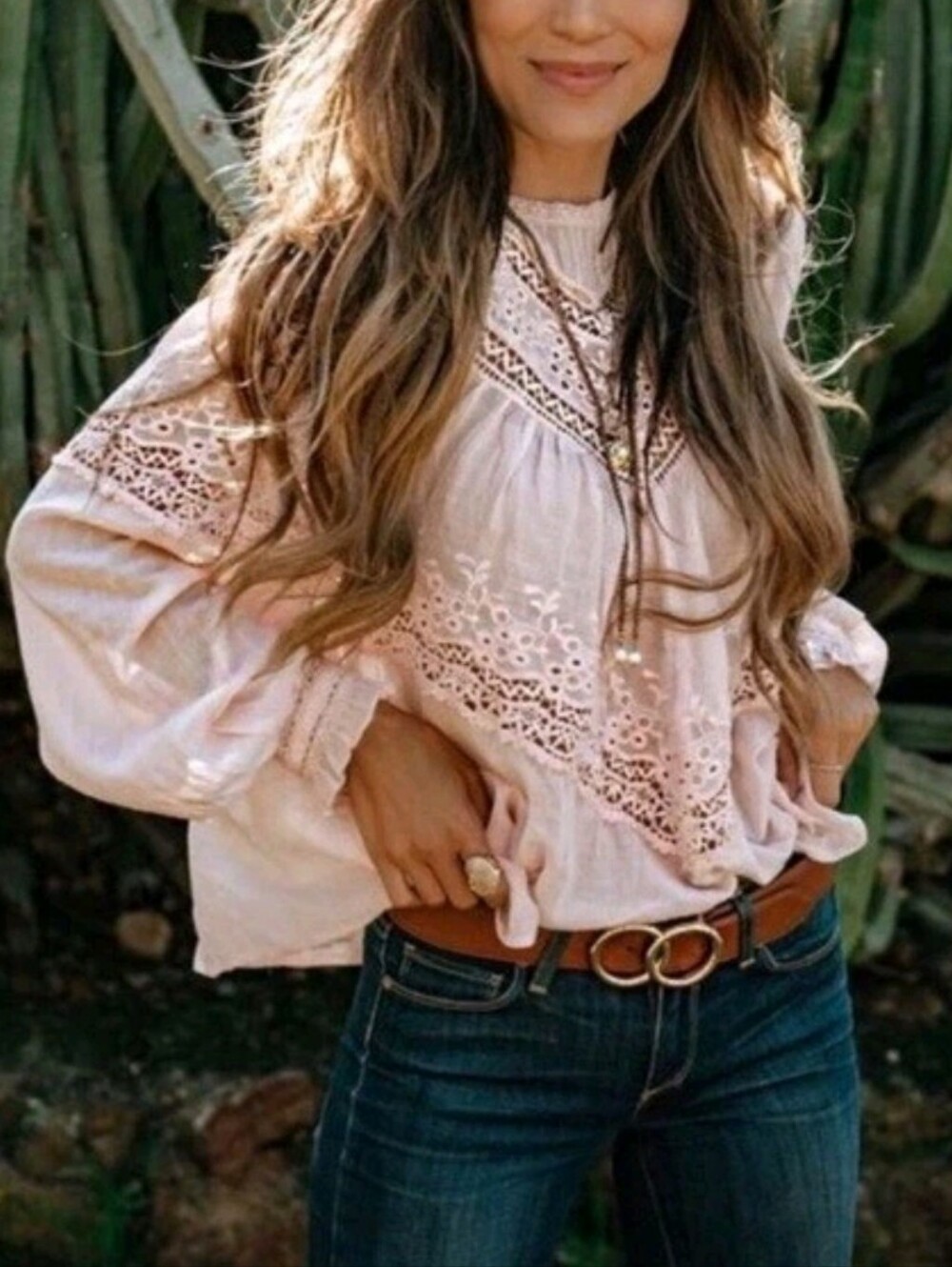 Free People Abigail Victorian Lace Blouse In Moon Cake - Picture 2 of 13